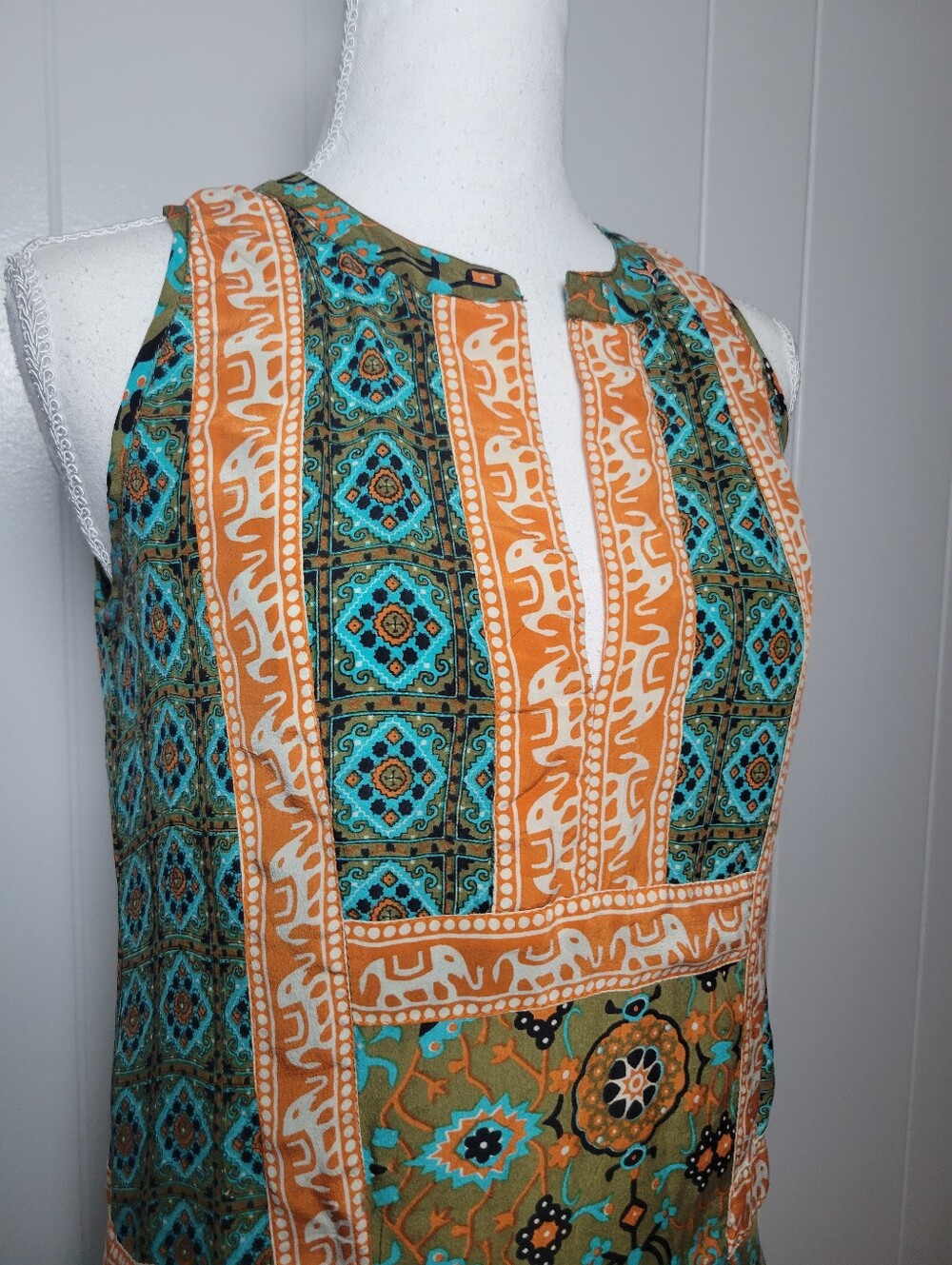 Anthropologie × Tolani 100% Silk Reva Tunic Dress Elephant Print Sleeveless XS - Picture 6 of 11